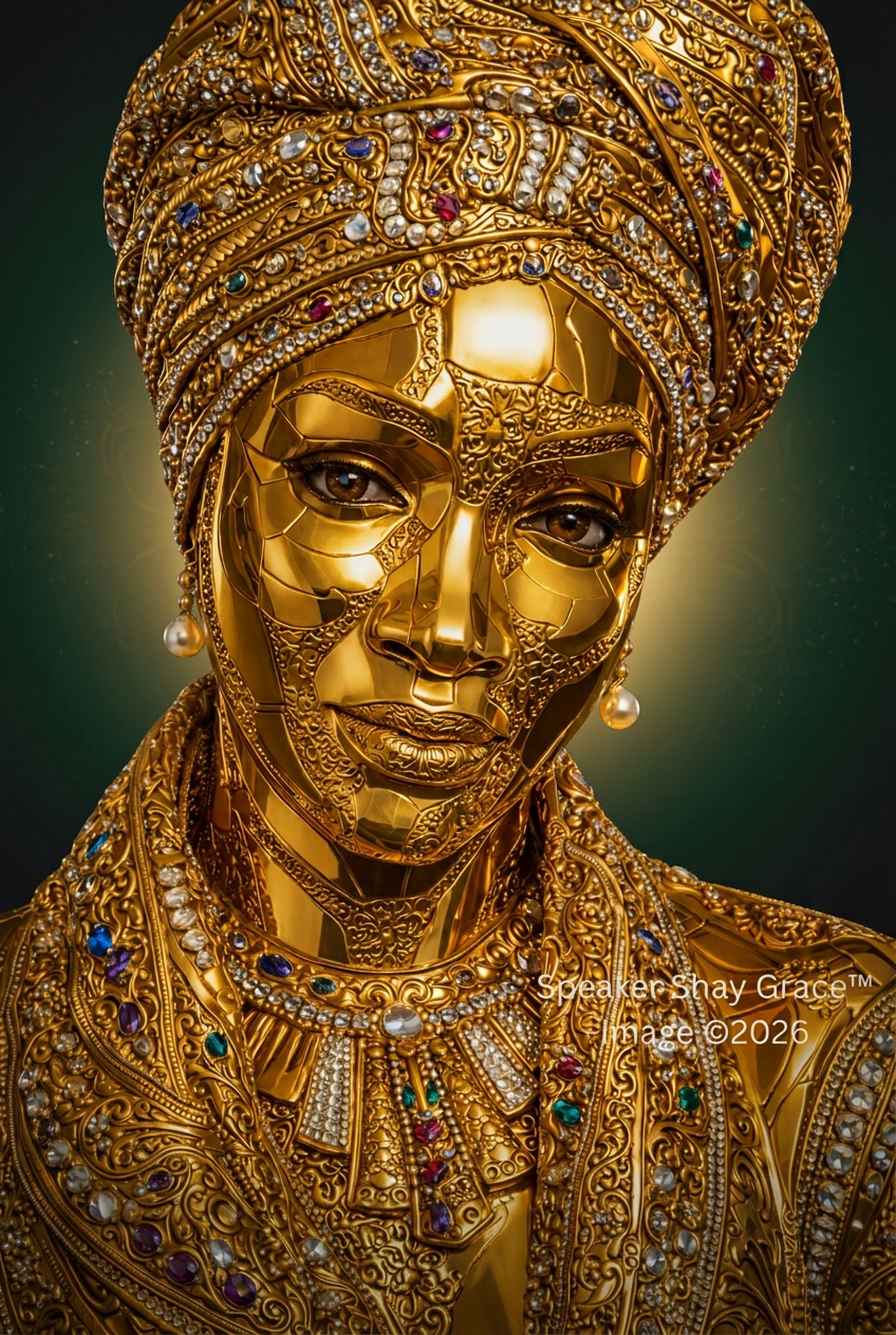 Symbolic golden legacy portrait of Speaker Shay Grace™